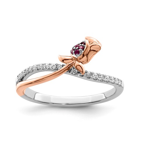 Sterling Silver w/RG Cr. Ruby & CZ Roseate Fashion Ring