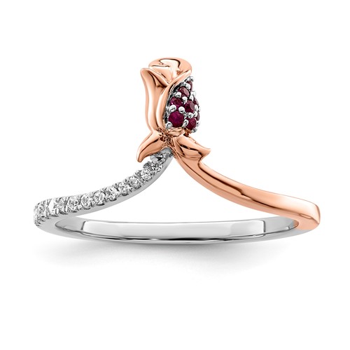 Sterling Silver w/RG Cr. Ruby & CZ Roseate Fashion Ring