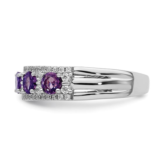 14k Polished Round Amethyst and 3/8 carat Diamond 5-Stone Ring