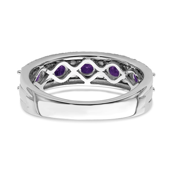 14k Polished Round Amethyst and 3/8 carat Diamond 5-Stone Ring