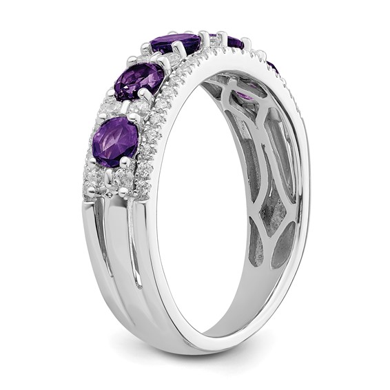 14k Polished Round Amethyst and 3/8 carat Diamond 5-Stone Ring