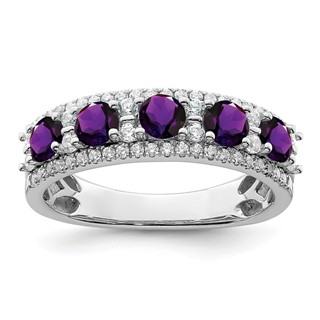 14k Polished Round Amethyst and 3/8 carat Diamond 5-Stone Ring