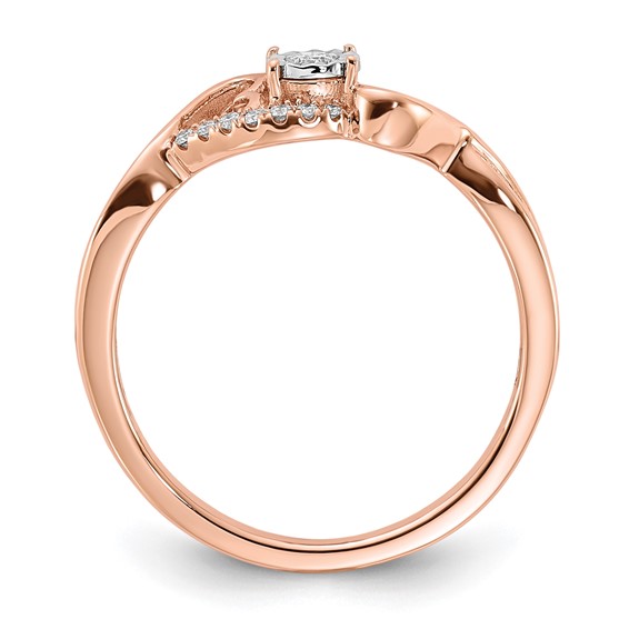14k Rose Gold Polished 1/8 carat Diamond Side Hearts Ring