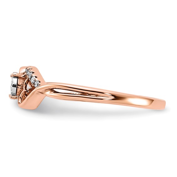 14k Rose Gold Polished 1/8 carat Diamond Side Hearts Ring