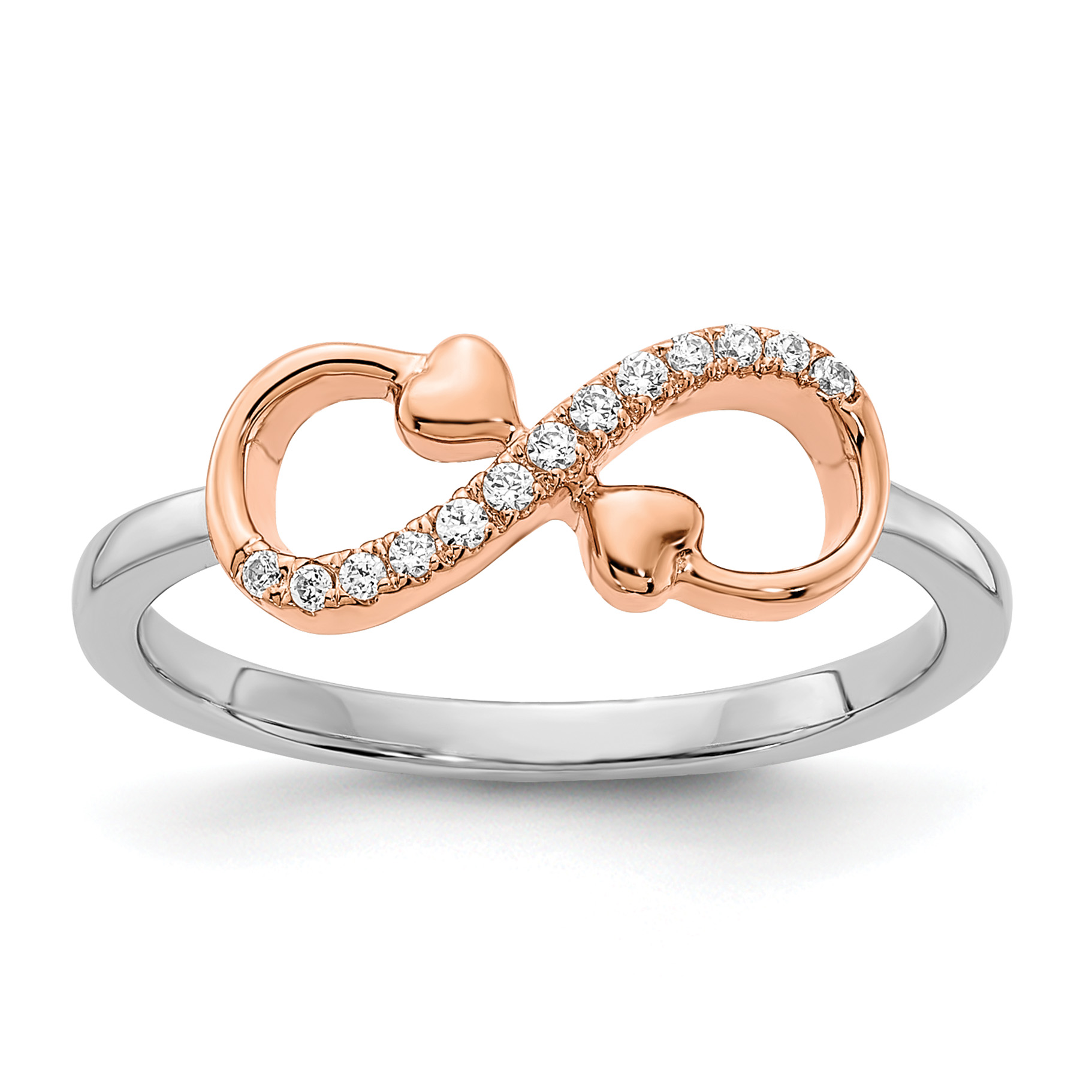 10K Two-tone White & Rose Polished Infinity Hearts Diamond Ring (RM8407-007-1WRA)