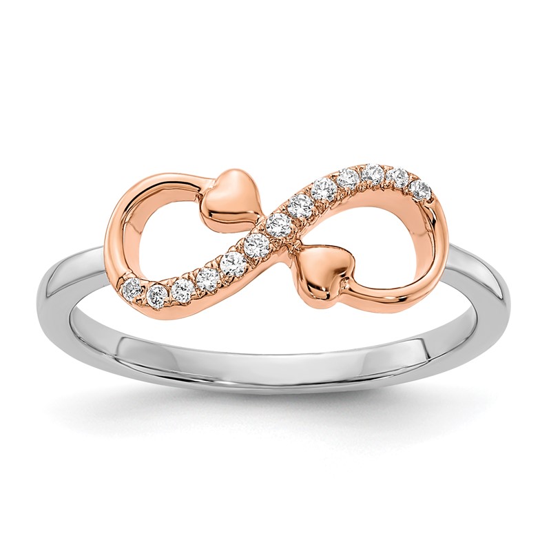 14k Two-Tone Rose and White Gold 1/15 carat Lab Grown Diamond VS/SI+ G+ Complete Infnity Hearts Symbol Ring