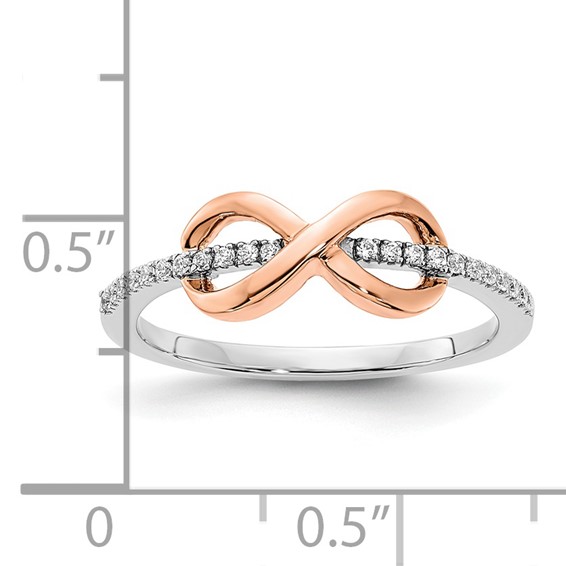 14k Two-tone White and Rose Polished Infinity 1/10 carat Diamond Ring
