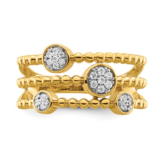 14k Polished 1/8 carat Diamond Pave Circles Multi-band Ring