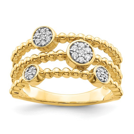 14k Polished 1/8 carat Diamond Pave Circles Multi-band Ring