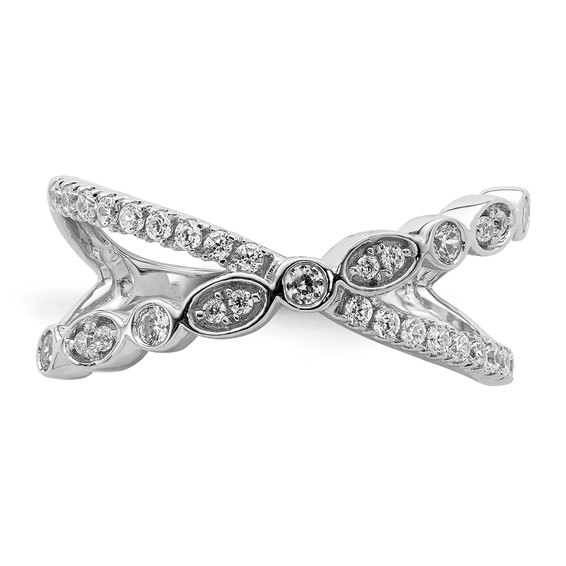 14k White Gold Polished 1/3 carat Diamond Criss Cross Ring