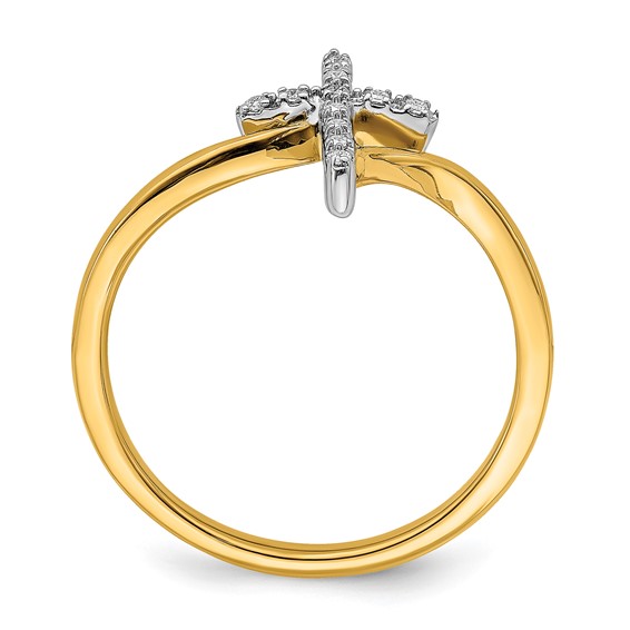 14k Two-tone Polished 1/20 carat Diamond Cross Ring