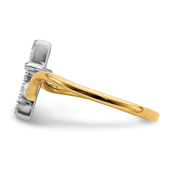14k Two-tone Polished 1/20 carat Diamond Cross Ring