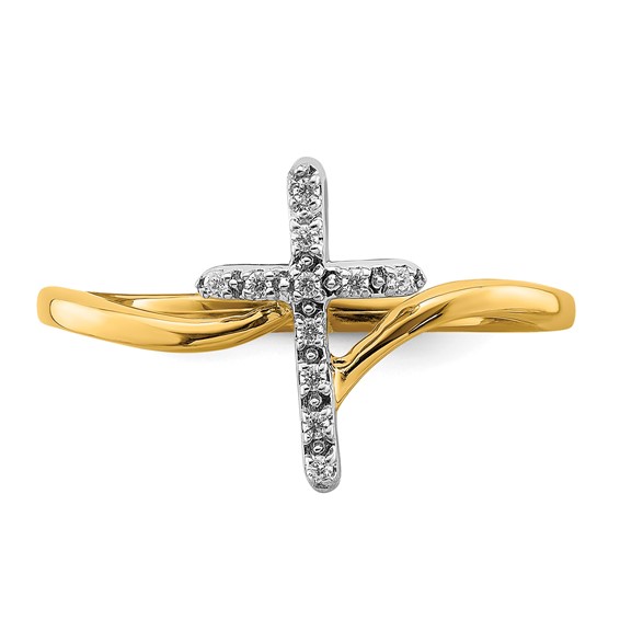 14k Two-tone Polished 1/20 carat Diamond Cross Ring