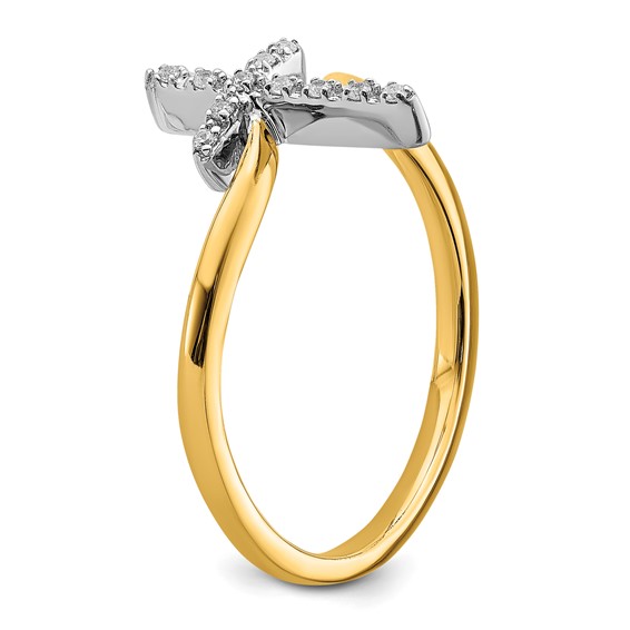 14k Two-tone Polished 1/20 carat Diamond Cross Ring