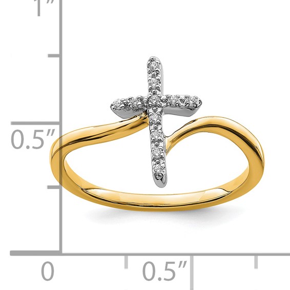 14k Two-tone Polished 1/20 carat Diamond Cross Ring