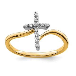 14k Two-tone Polished 1/20 carat Diamond Cross Ring