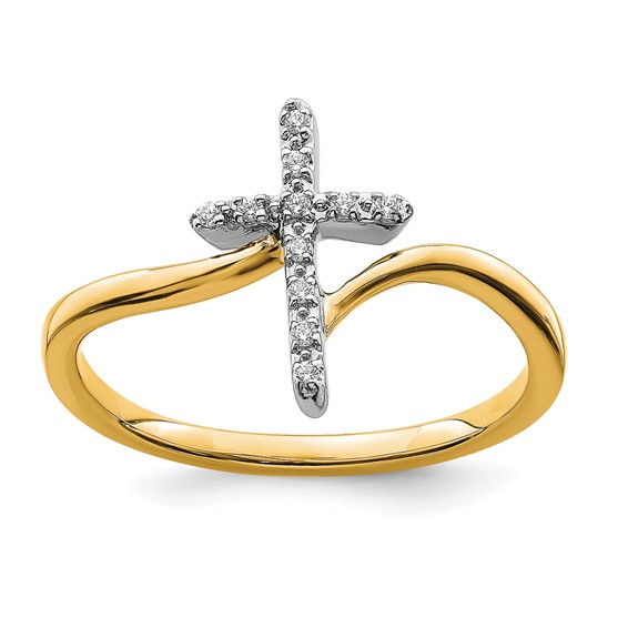 14k Two-tone Polished 1/20 carat Diamond Cross Ring