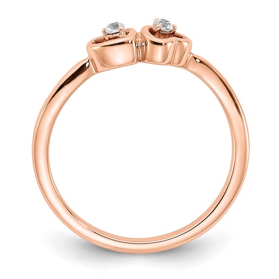 14k Rose Gold Polished 1/20 carat Diamond Double Heart Ring