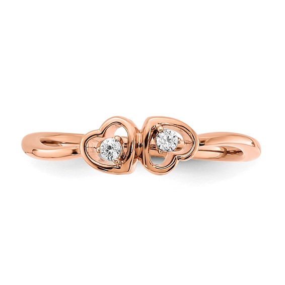 14k Rose Gold Polished 1/20 carat Diamond Double Heart Ring
