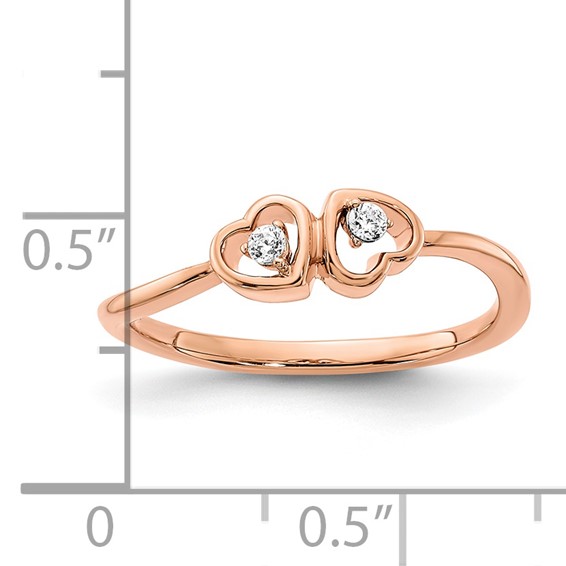 14k Rose Gold Polished 1/20 carat Diamond Double Heart Ring
