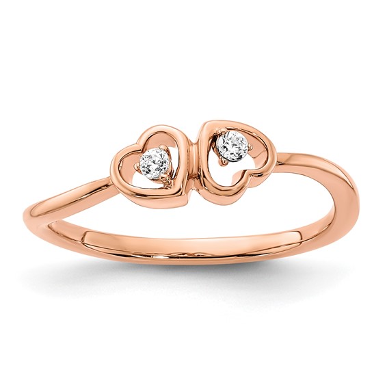 14k Rose Gold Polished 1/20 carat Diamond Double Heart Ring