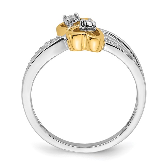 14k Two-tone Polished 1/20 carat Diamond Double Heart Ring