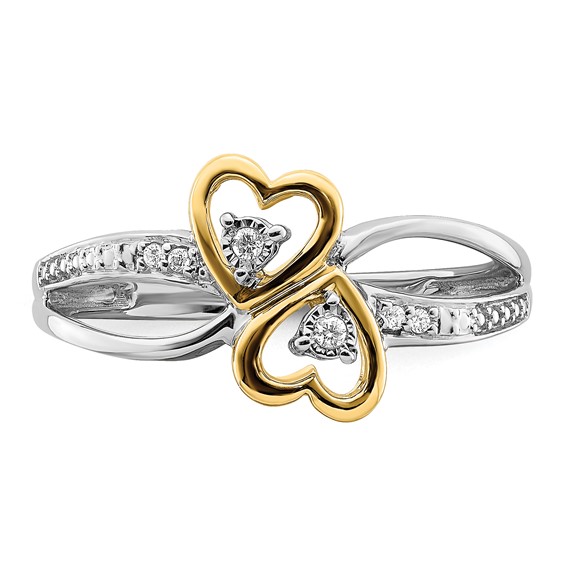 14k Two-tone Polished 1/20 carat Diamond Double Heart Ring