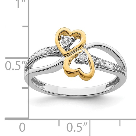 14k Two-tone Polished 1/20 carat Diamond Double Heart Ring