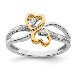 14k Two-tone Polished 1/20 carat Diamond Double Heart Ring