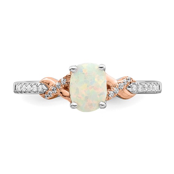 14k Two-tone Polished 7x5mm Oval Opal and 1/10 carat Diamond Ring