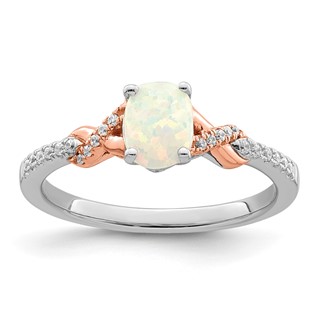 14k Two-tone Polished 7x5mm Oval Opal and 1/10 carat Diamond Ring