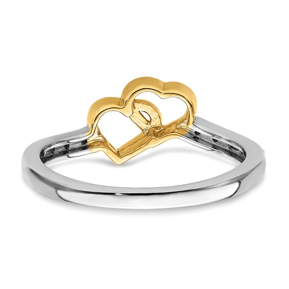 14k Two-tone Polished 1/20 carat Diamond Double Heart Ring
