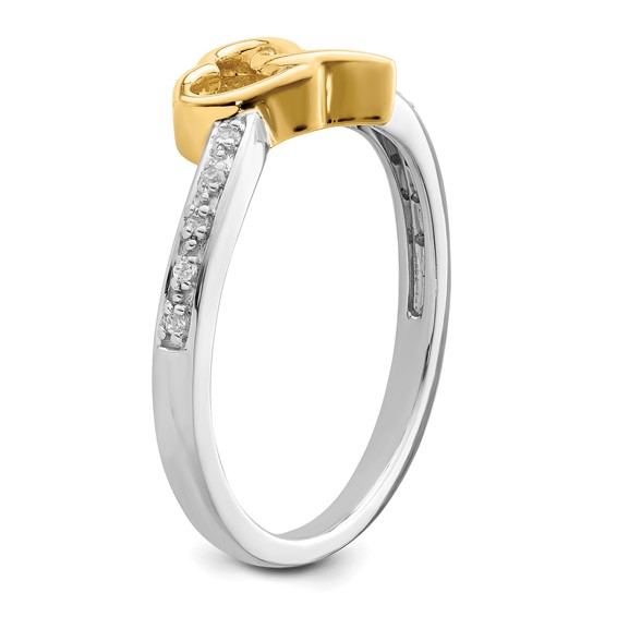 14k Two-tone Polished 1/20 carat Diamond Double Heart Ring
