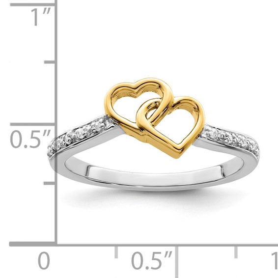 14k Two-tone Polished 1/20 carat Diamond Double Heart Ring