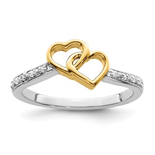 14k Two-tone Polished 1/20 carat Diamond Double Heart Ring