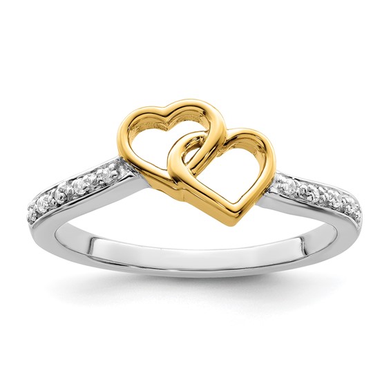 14k Two-tone Polished 1/20 carat Diamond Double Heart Ring