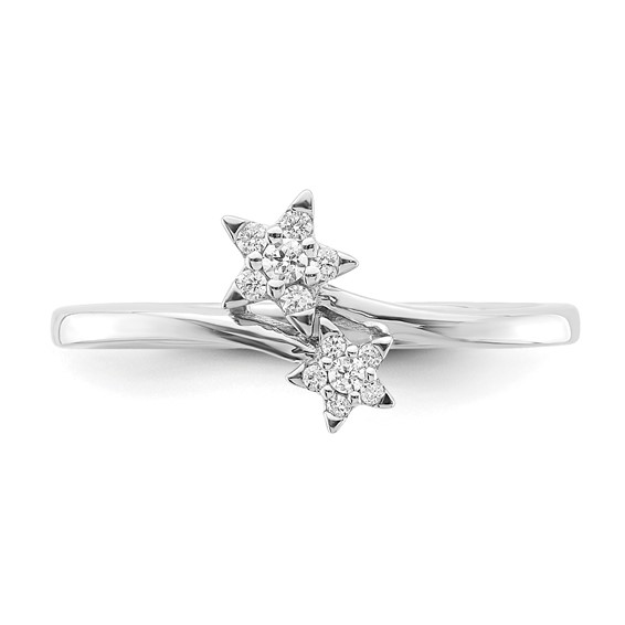 14k White Gold 1/10 carat Diamond Two Stars Bypass Ring