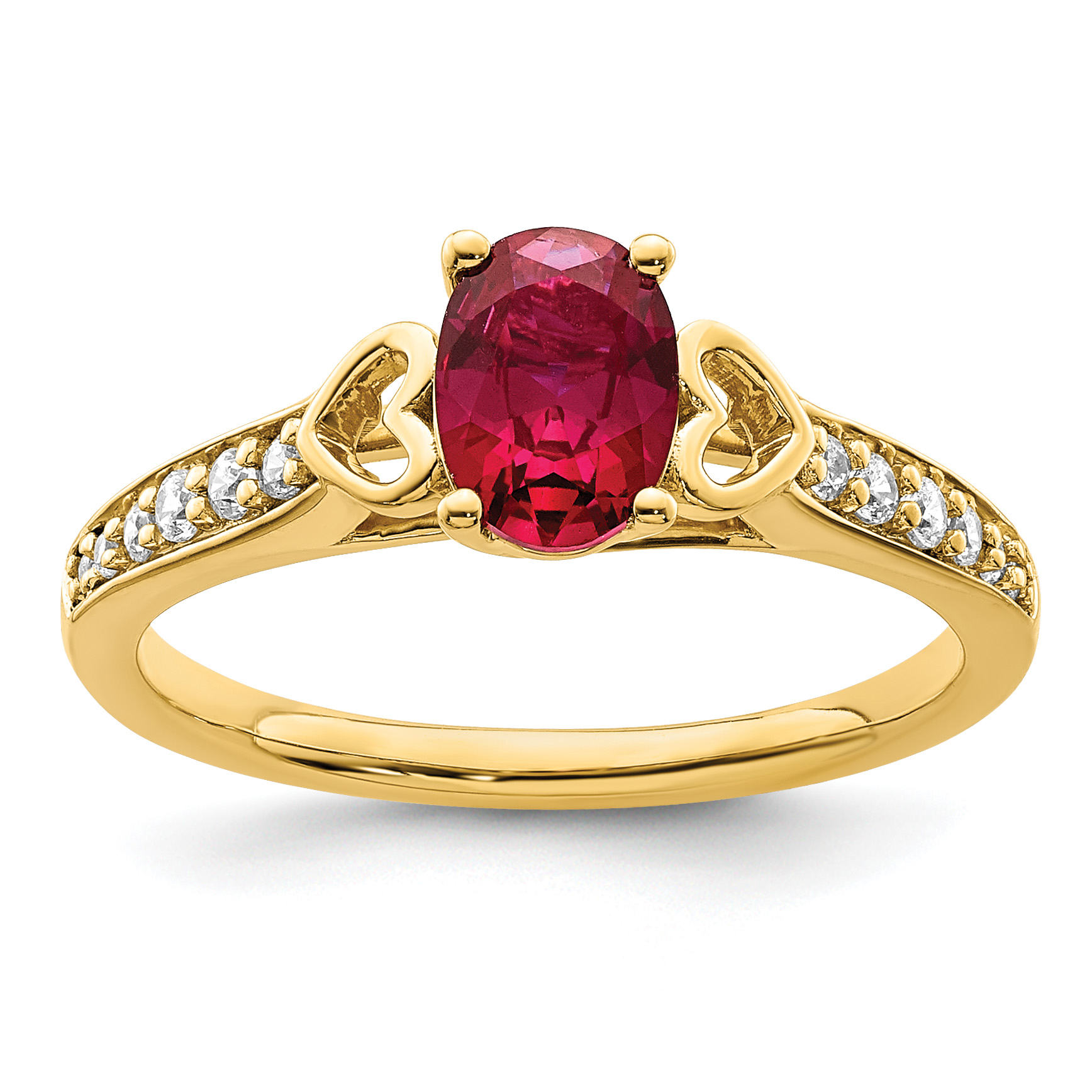 14k Polished Side Hearts Ruby and Diamond Ring (RM8432-RU-100-YA)