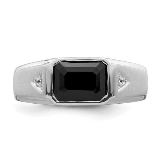 IB Goodman 14k White Gold Polished and Satin 9x7mm Octagon Onyx and Diamond Mens Ring