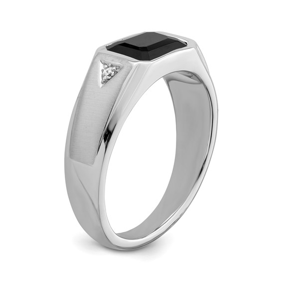 IB Goodman 14k White Gold Polished and Satin 9x7mm Octagon Onyx and Diamond Mens Ring