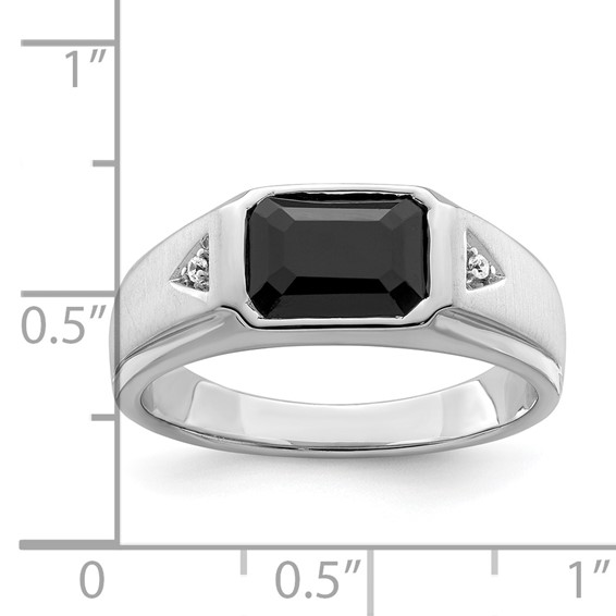 IB Goodman 14k White Gold Polished and Satin 9x7mm Octagon Onyx and Diamond Mens Ring