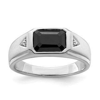 IB Goodman 14k White Gold Polished and Satin 9x7mm Octagon Onyx and Diamond Mens Ring