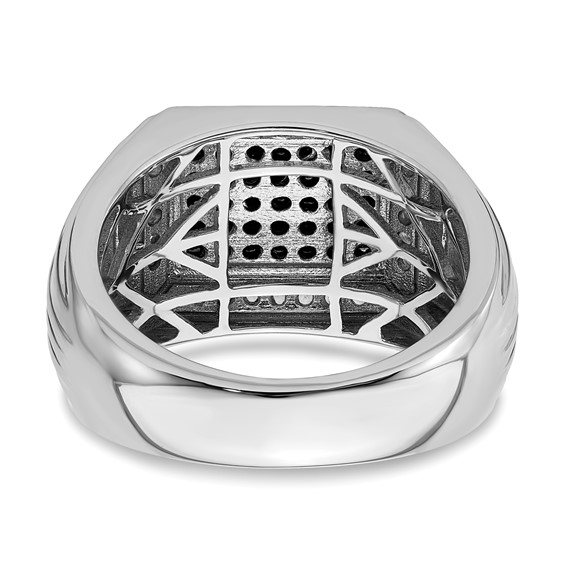 IB Goodman 14k White Gold Polished Black and White Sapphire Cluster Mens Ring