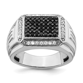 IB Goodman 14k White Gold Polished Black and White Sapphire Cluster Mens Ring