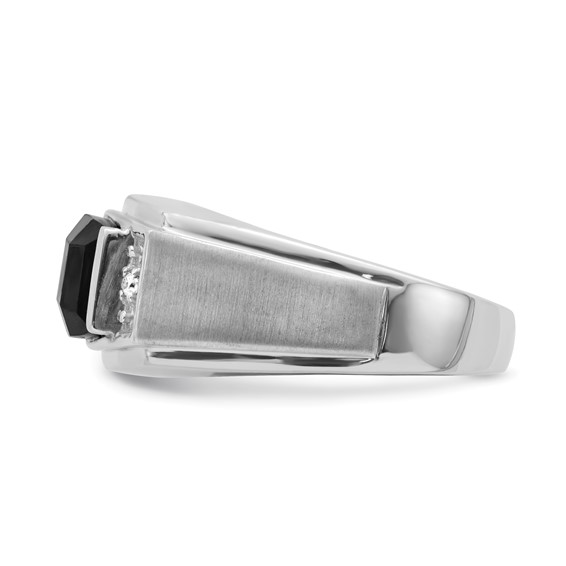 IB Goodman 14k White Gold Polished and Satin 10.5x8.2mm Barrel Onyx and Diamond Mens Ring