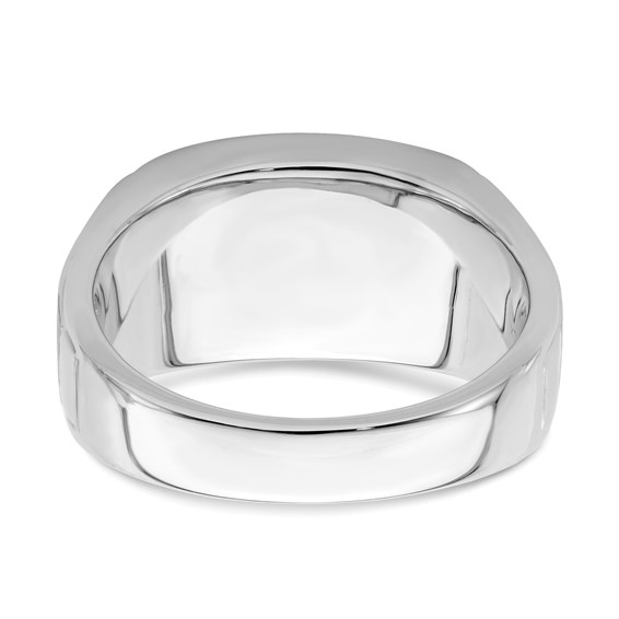 IB Goodman 14k White Gold Polished and Satin 10.5x8.2mm Barrel Onyx and Diamond Mens Ring
