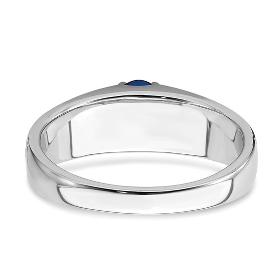IB Goodman 14k White Gold Polished and Satin 7x5mm Oval Sapphire and Diamond Mens Ring