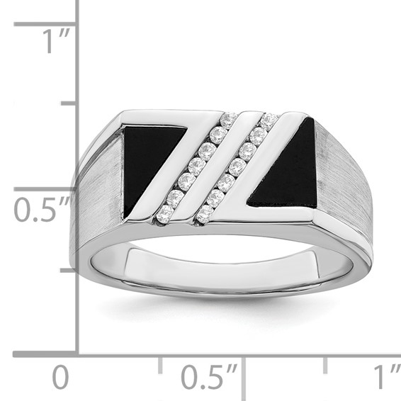 IB Goodman 14k White Gold Polished and Satin Triangle Onyx and 1/6 carat Diamond Mens Ring