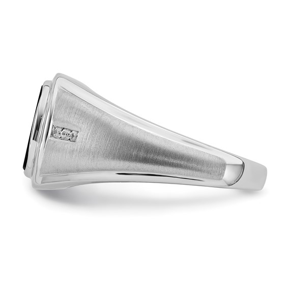 IB Goodman 14k White Gold Polished and Satin Cushion Onyx 1/15 carat Diamond Mens Ring