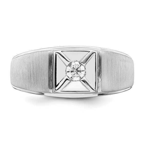 IB Goodman 14k White Gold Polished and Satin 1/6 carat Diamond Mens Ring